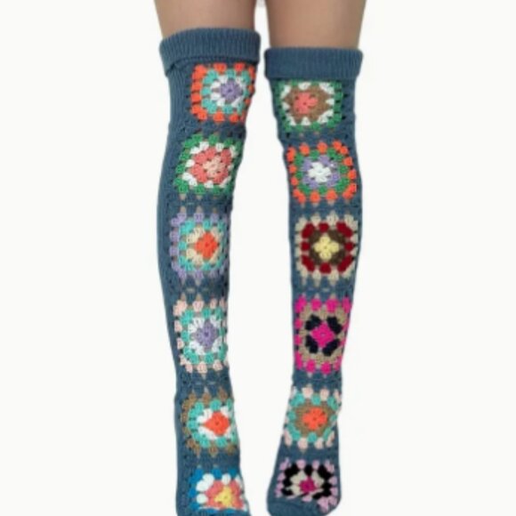 GRANNY SQUARE OVER THE KNEE SOCKS **NEW COLOR! - Picture 1 of 2